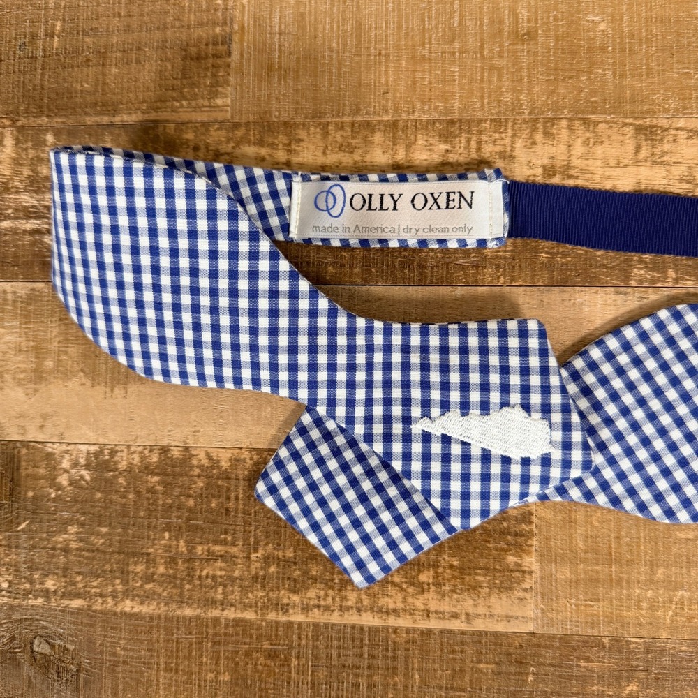 Olly‎ Oxen Bow Tie Mens Blue Gingham Kentucky Embroidered Adjustable Cotton USA